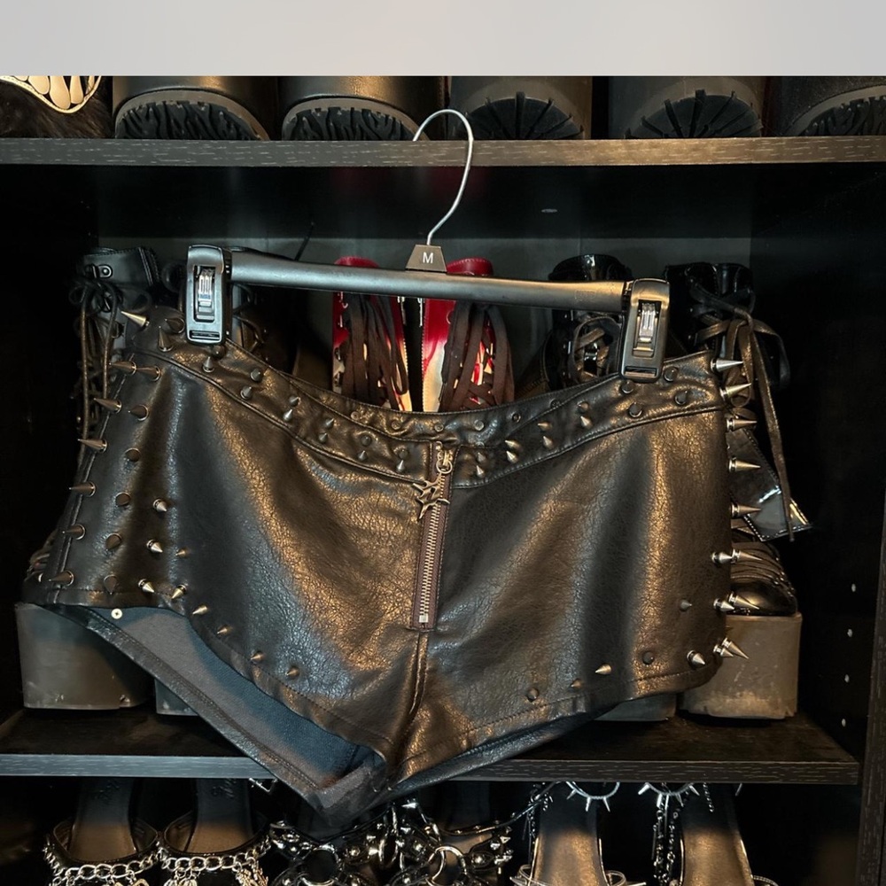 Dolls Kill Black Studded Leather Bike Shorts